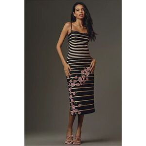 Maeve x Anthropologie Striped Floral Appliqué Midi Dress